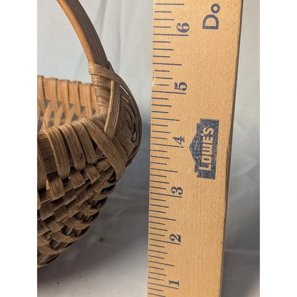 Vintage Hand Woven Split Oak Buttock Basket Primitive God's Eye Handle 8.5 Inch